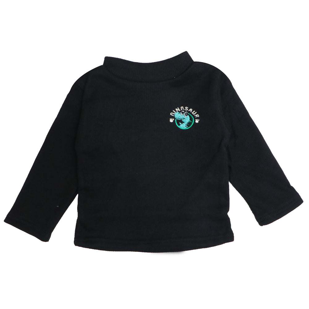 Black ⁠Ribbed Top – Dinosaur Patch