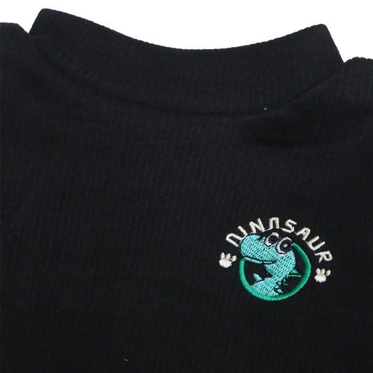 Black ⁠Ribbed Top – Dinosaur Patch