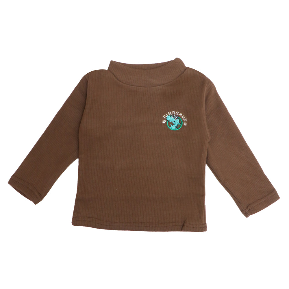 Brown ⁠Ribbed Top – Dinosaur Patch
