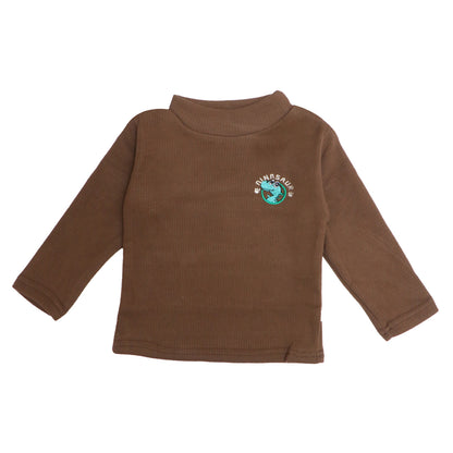 Brown ⁠Ribbed Top – Dinosaur Patch
