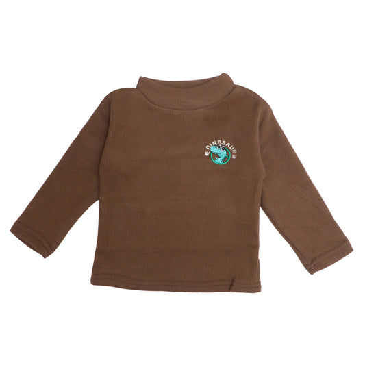 Brown ⁠Ribbed Top – Dinosaur Patch
