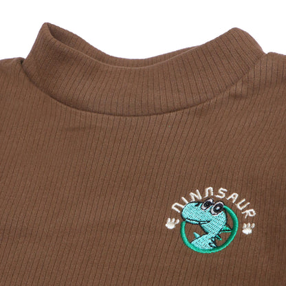 Brown ⁠Ribbed Top – Dinosaur Patch