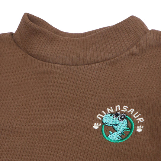 Brown ⁠Ribbed Top – Dinosaur Patch