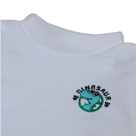 Ivory ⁠Ribbed Top – Dinosaur Patch