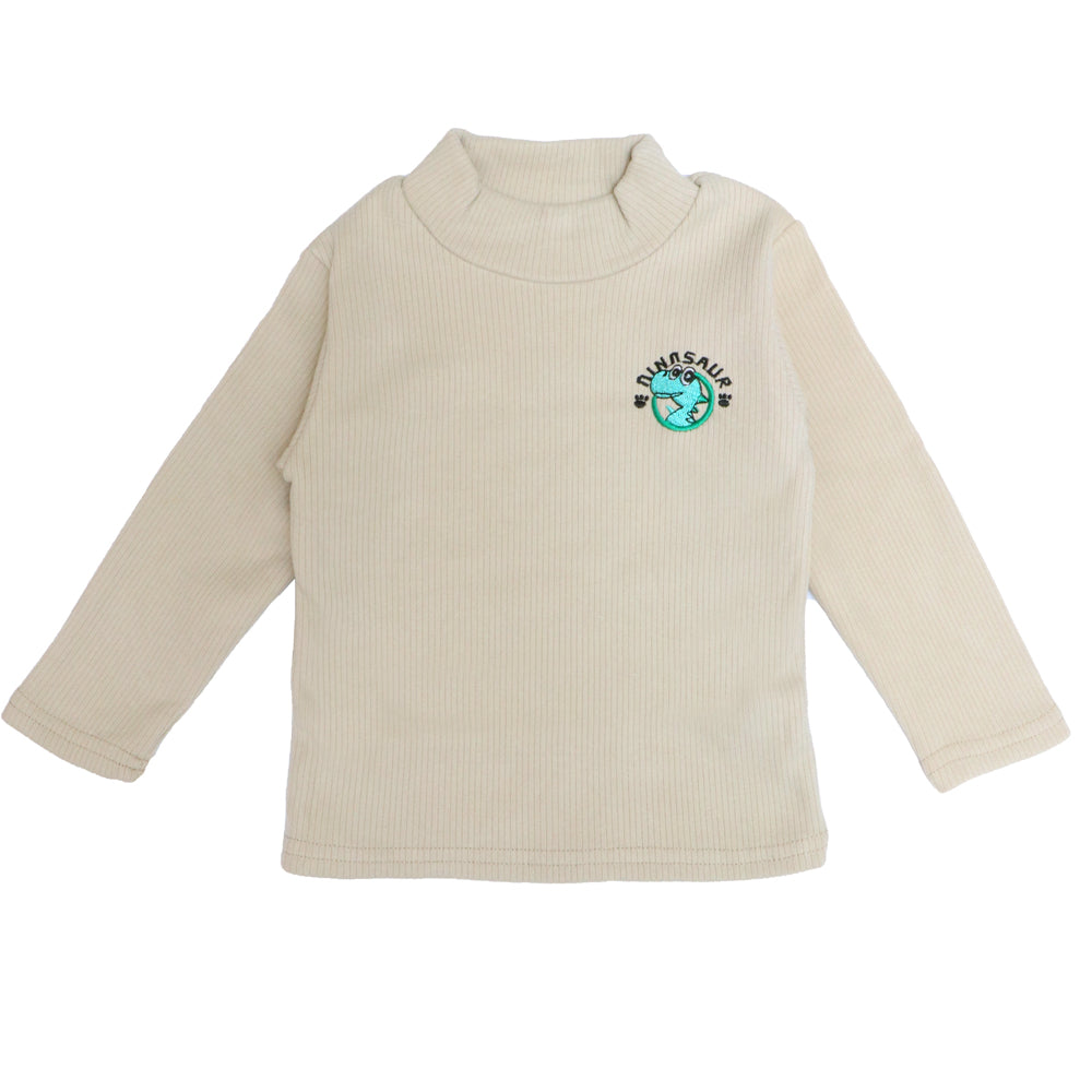 Beige ⁠Ribbed Top – Dinosaur Patch