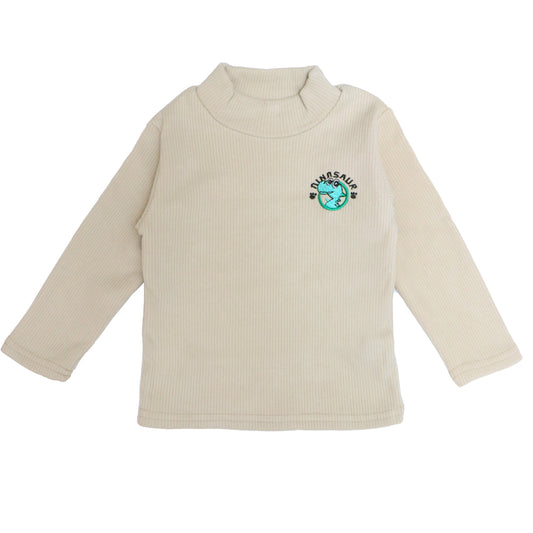 Beige ⁠Ribbed Top – Dinosaur Patch