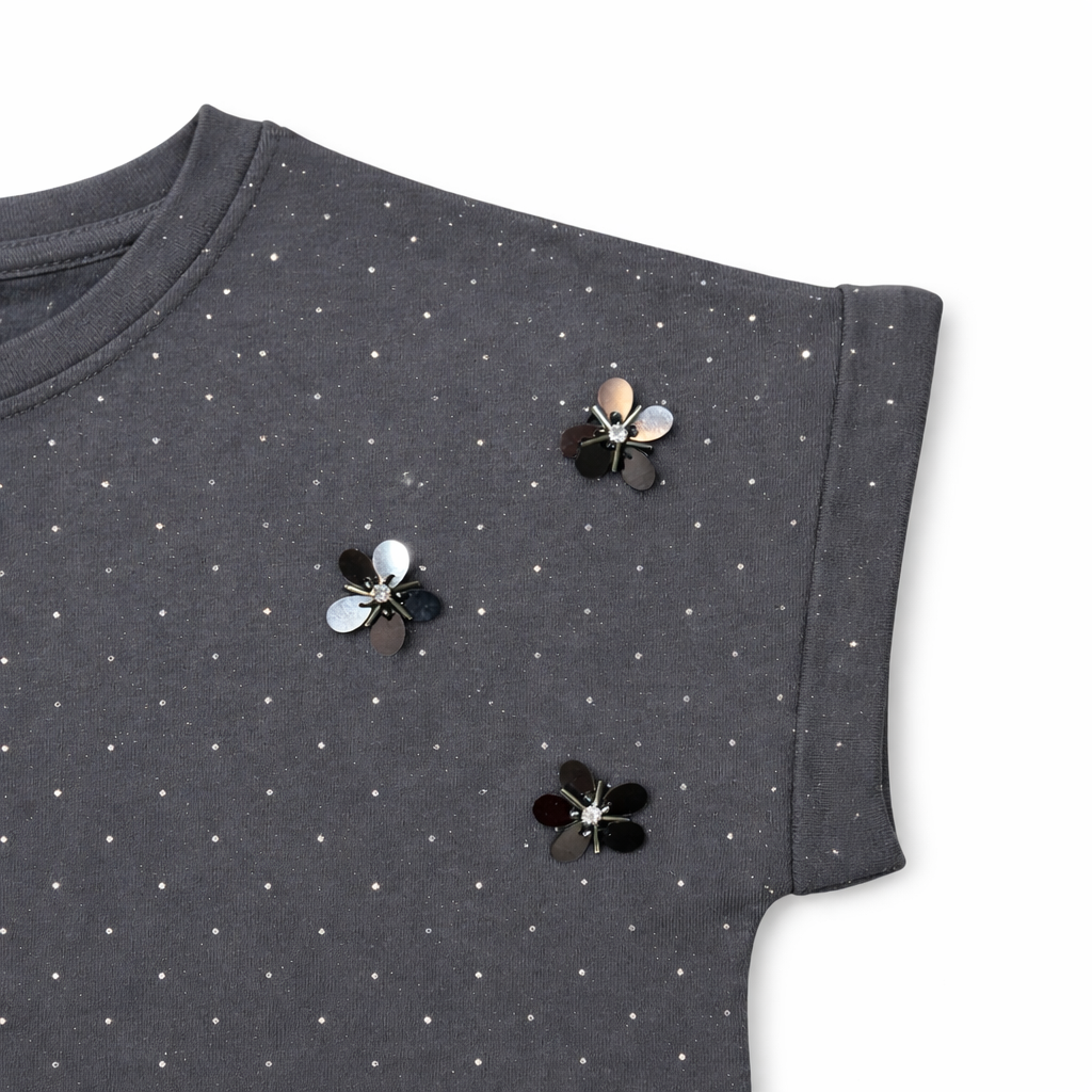 grey embellished polka Tee