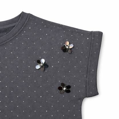 grey embellished polka Tee