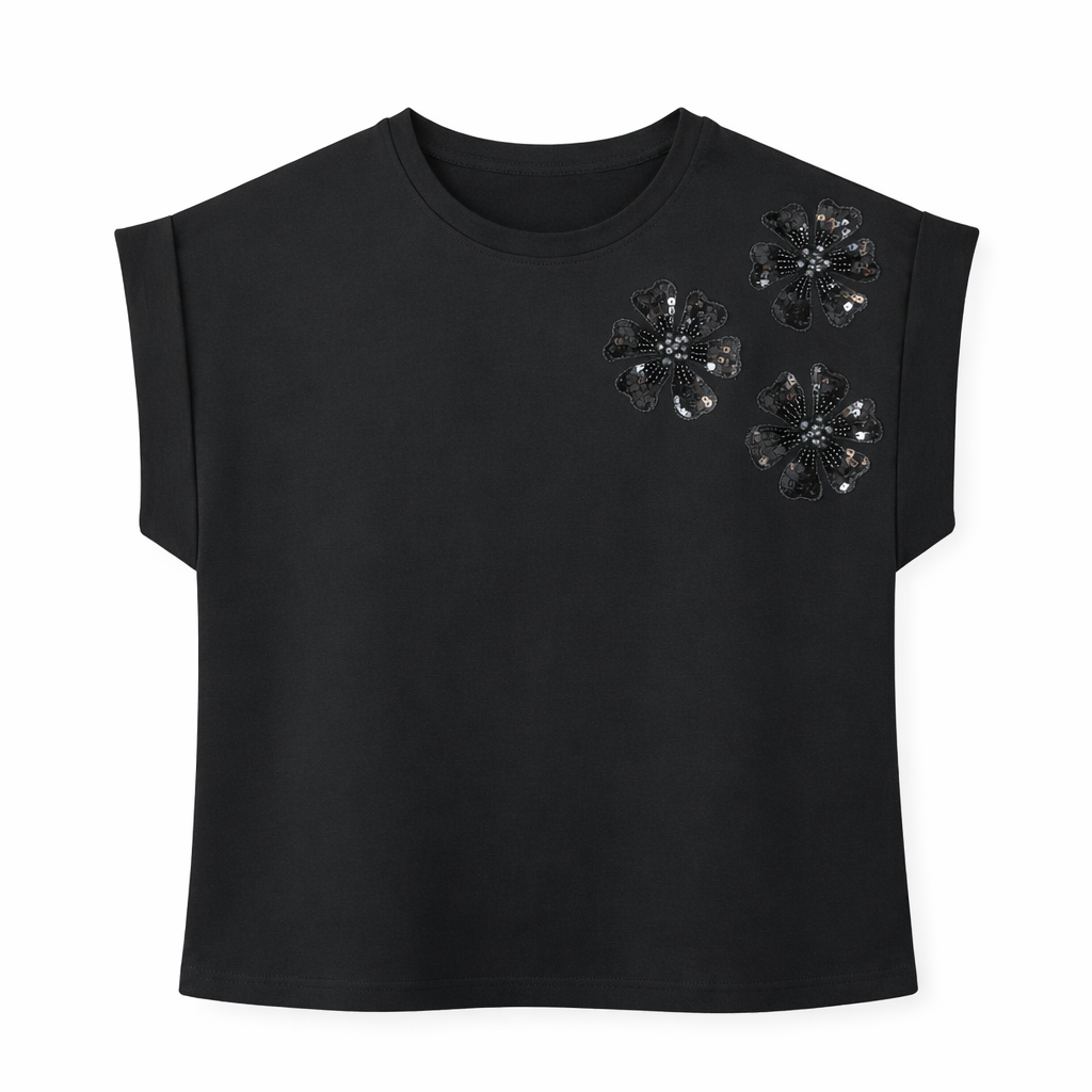 Black Floral Applique Tee
