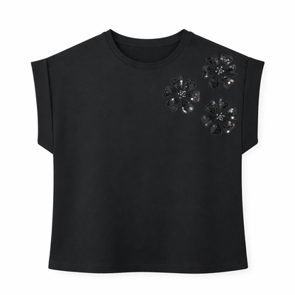 Black Floral Applique Tee