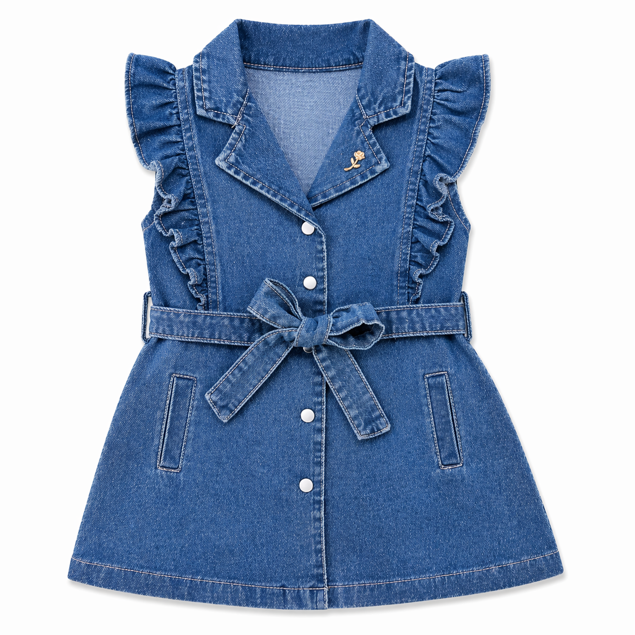 Denim Ruffle Belted Dress