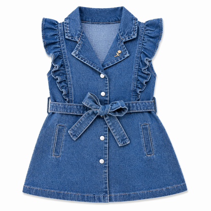 Denim Ruffle Belted Dress