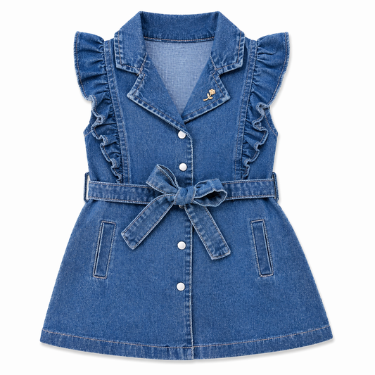 Denim Ruffle Belted Dress