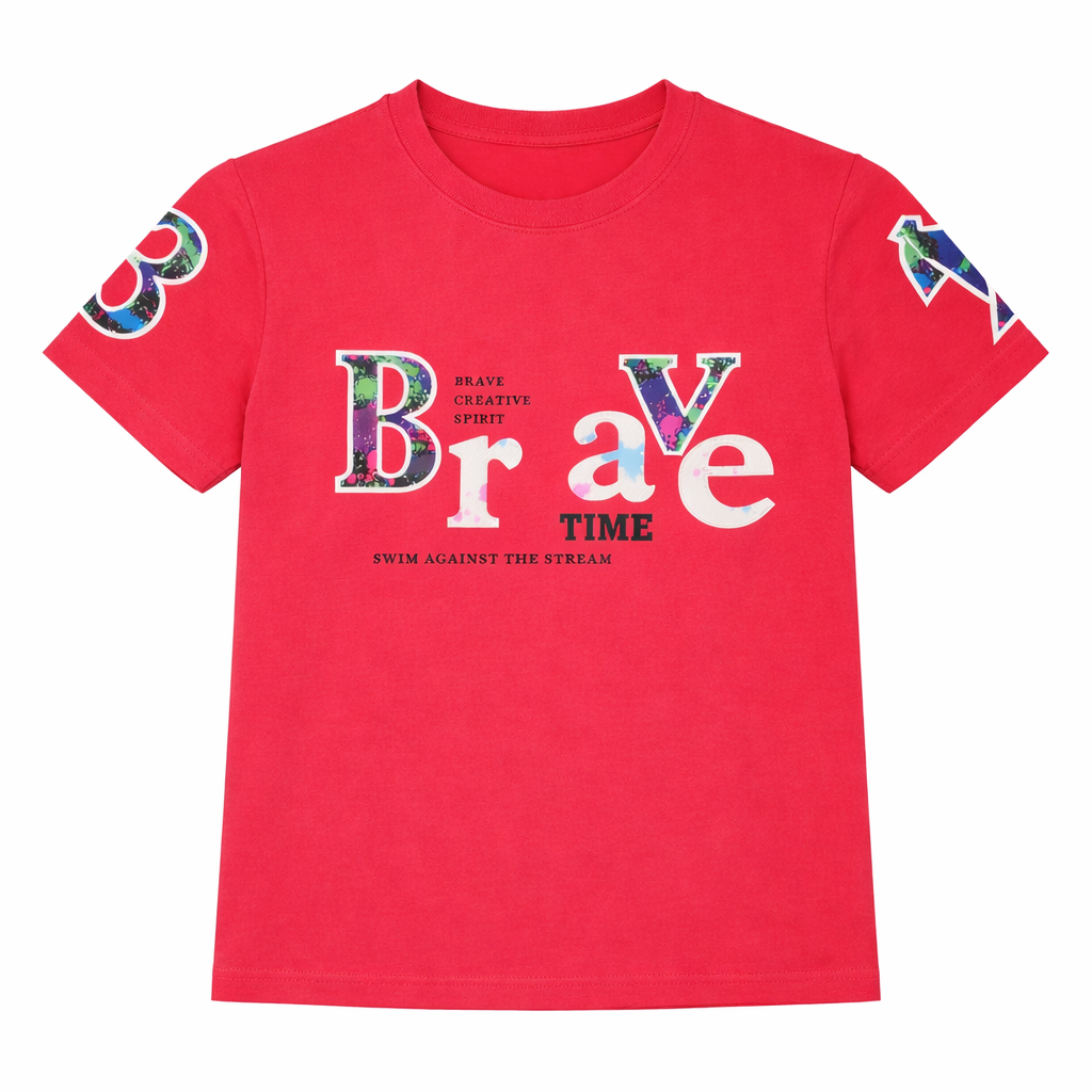 Boys Red “Brave Time” Graphic T-Shirt