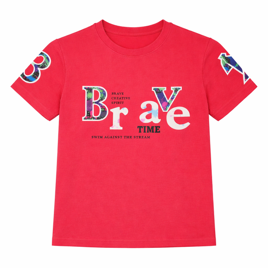 Boys Red “Brave Time” Graphic T-Shirt