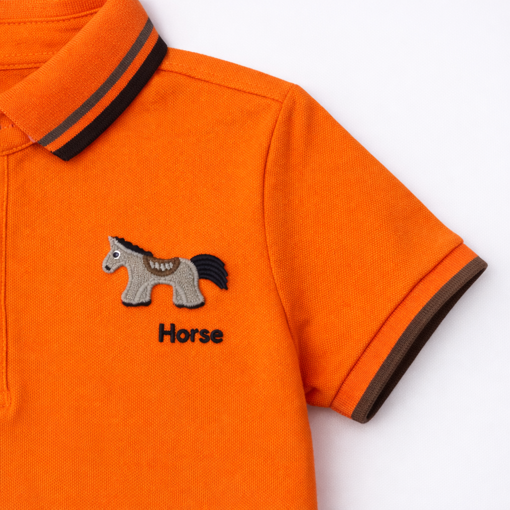 Boys Orange Horse Appliqué Polo T-Shirt