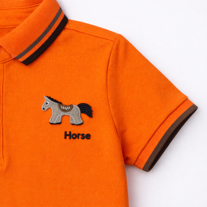 Boys Orange Horse Appliqué Polo T-Shirt