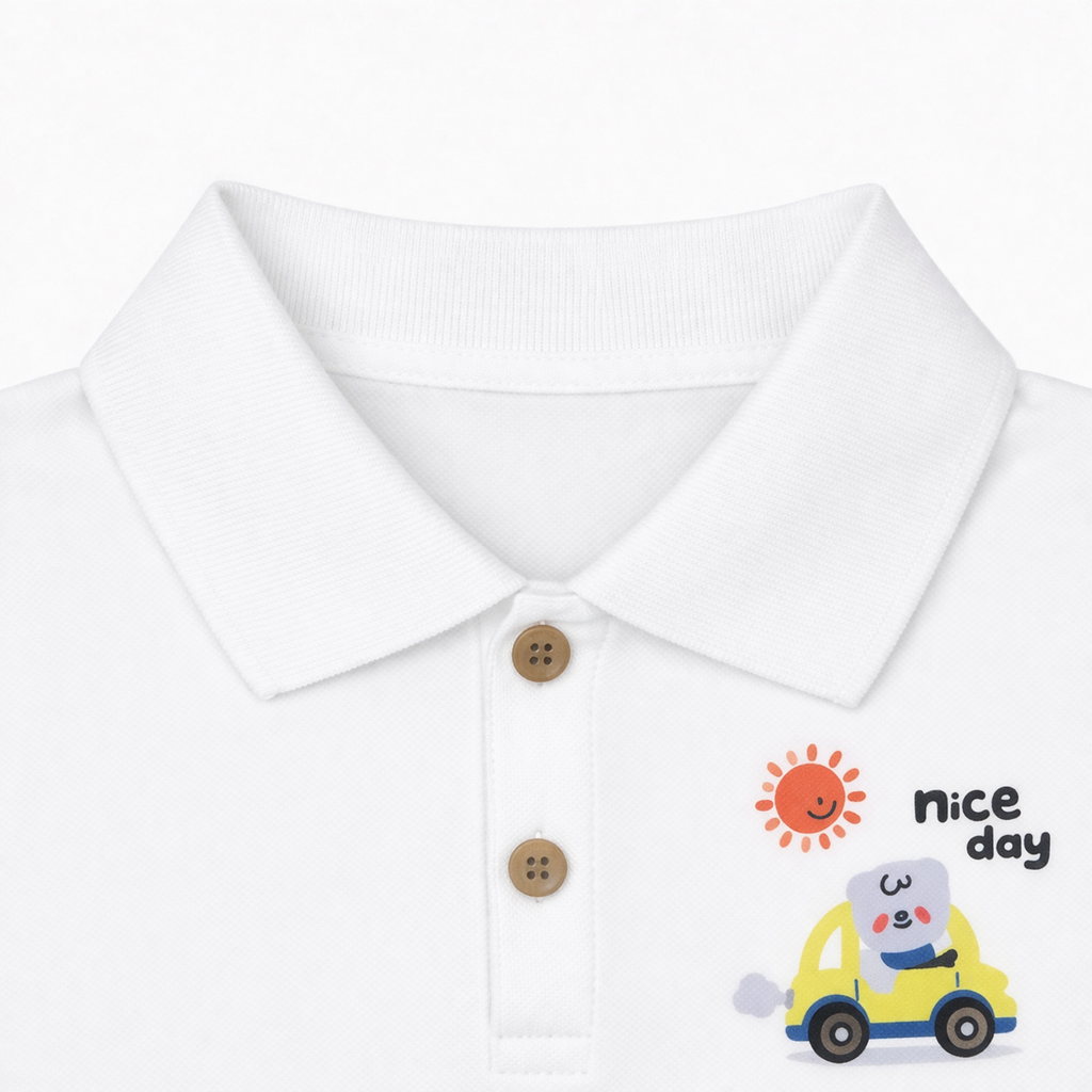 Car Print Polo Tee & Denim Shorts Set