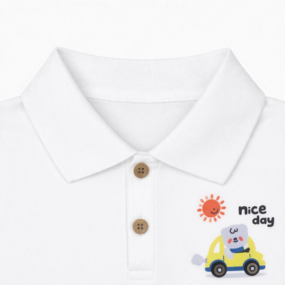 Car Print Polo Tee & Denim Shorts Set