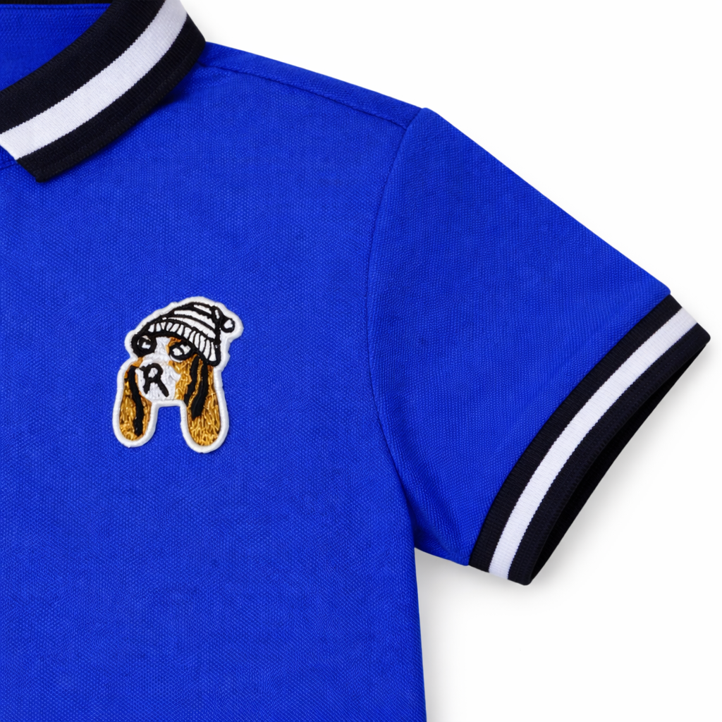 Dog motif blue polo