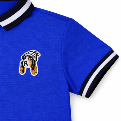Dog motif blue polo