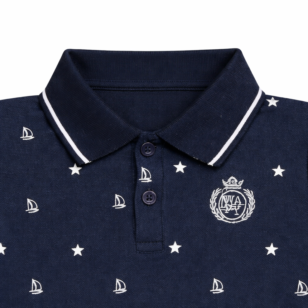 Navy Sailboat Print Polo Shirt