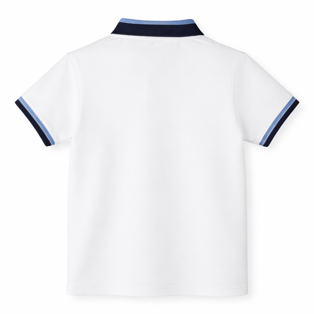 ⁠White Contrast Placket Polo Tee