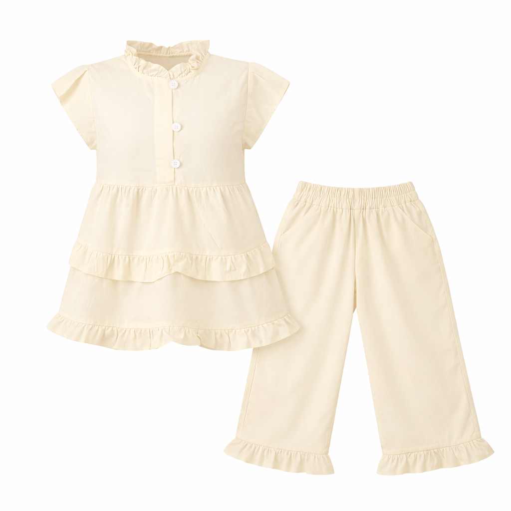 cream ⁠Ruffle Top & Pant Set