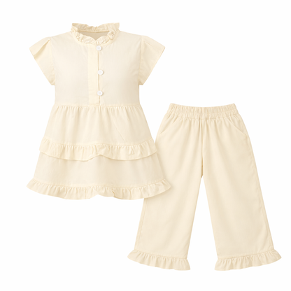 cream ⁠Ruffle Top & Pant Set