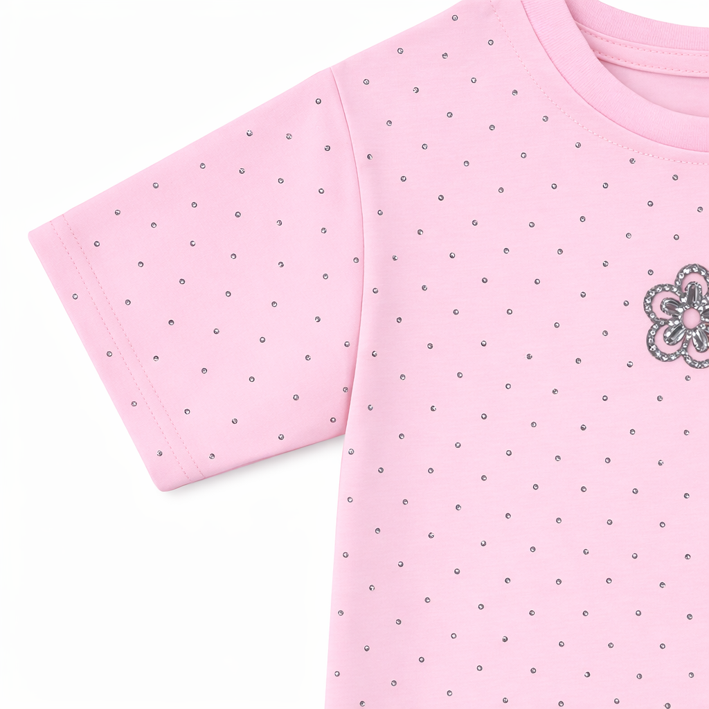 pink embellished polka floral Tee