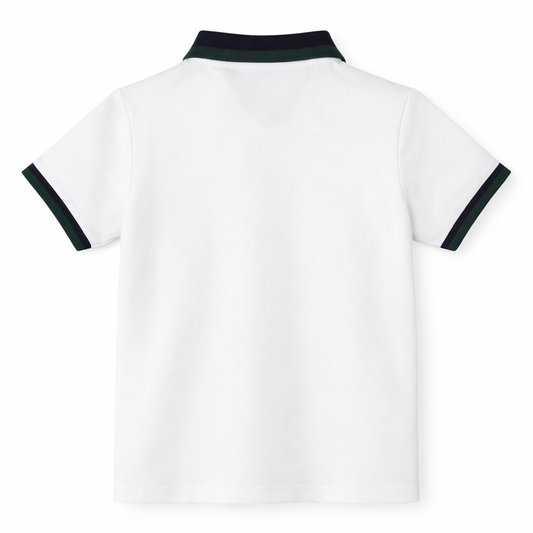 White Contrast Panel Polo Tee