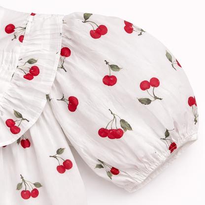 Red Cherry Print Ruffle Top