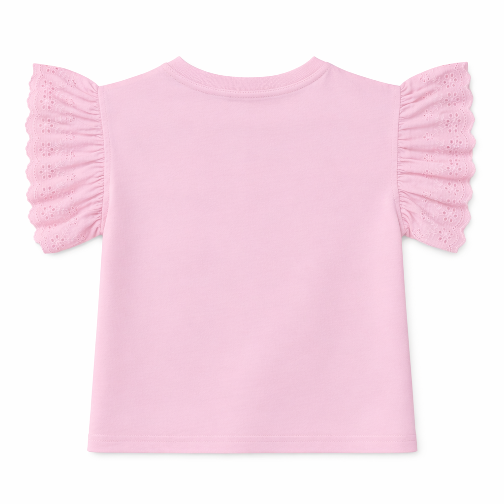 Pink Embellished Floral Flutter Sleeve Tee
