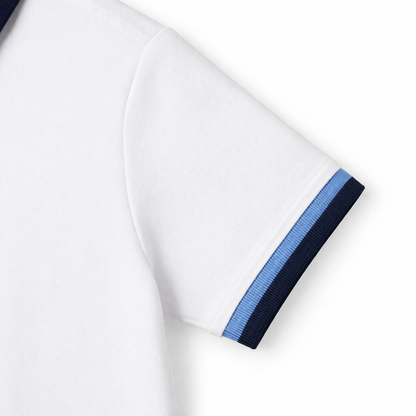 ⁠White Contrast Placket Polo Tee