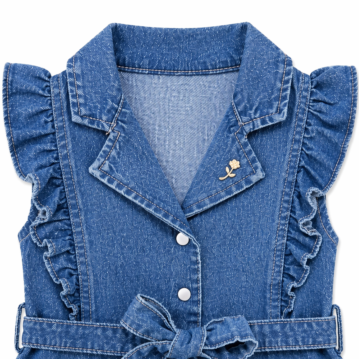 Denim Ruffle Belted Dress