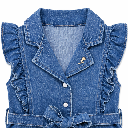 Denim Ruffle Belted Dress