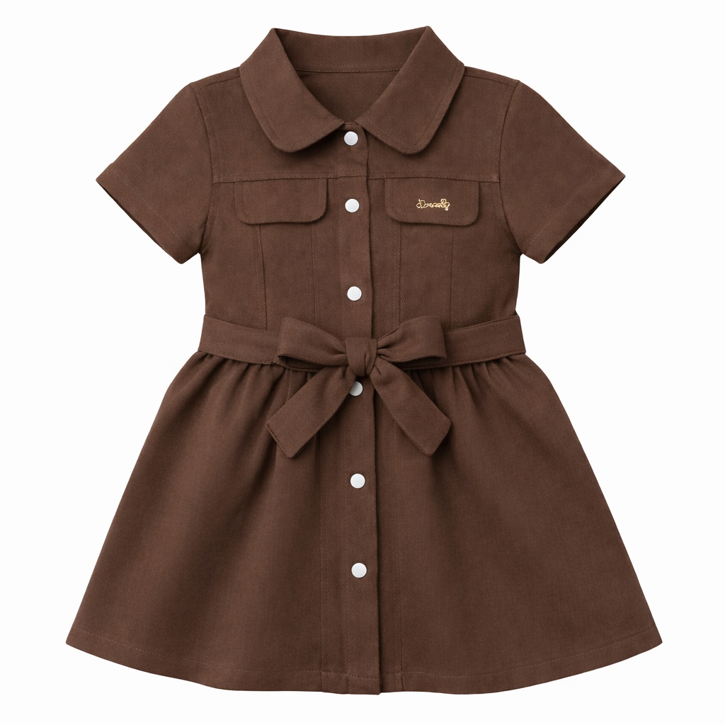 brown Button-Down Belted Dress