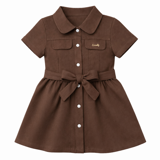 brown Button-Down Belted Dress