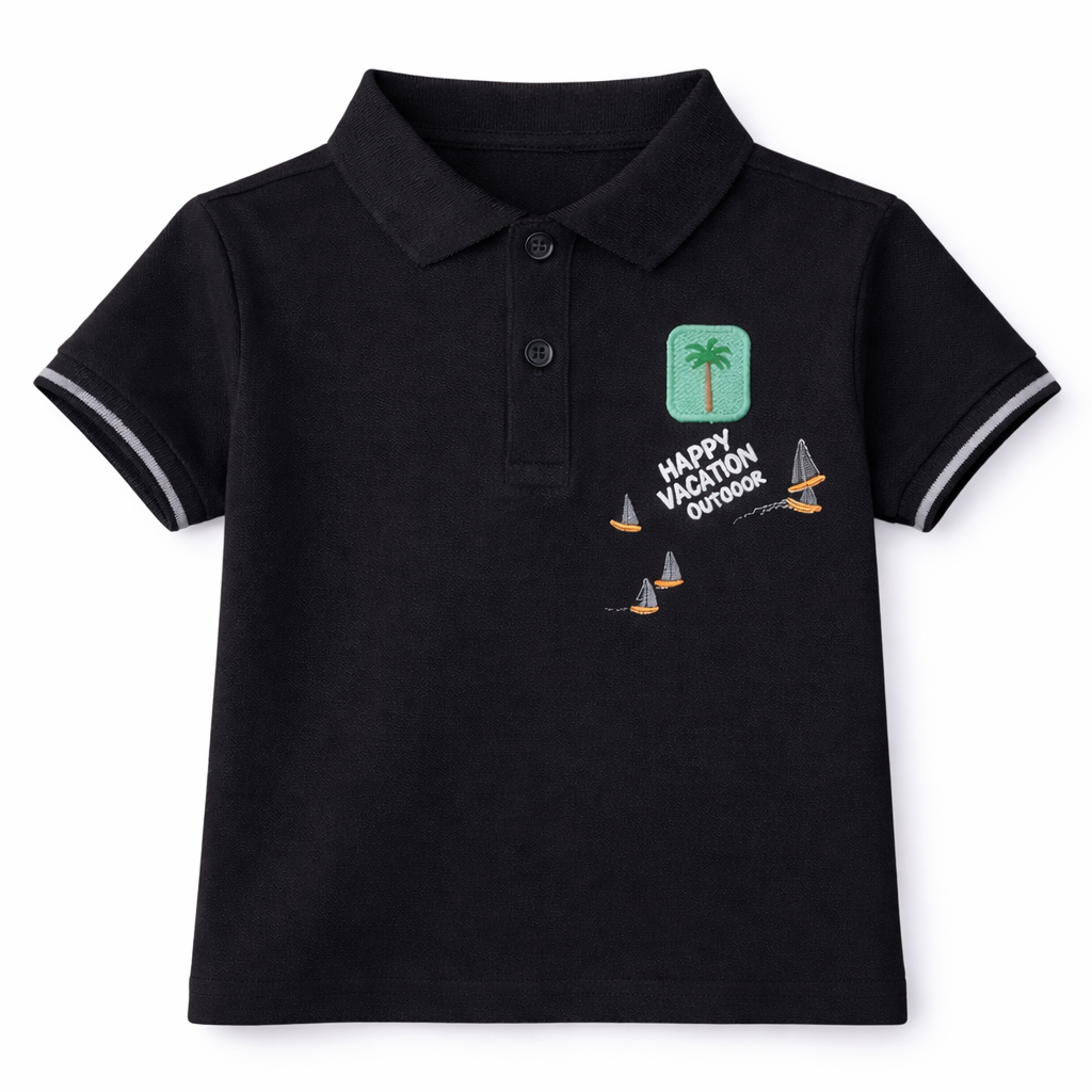 Happy Vacation black Polo Tee
