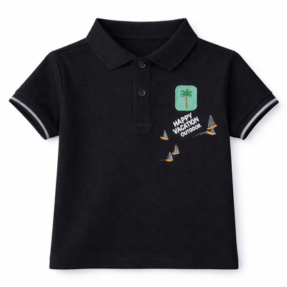 Happy Vacation black Polo Tee