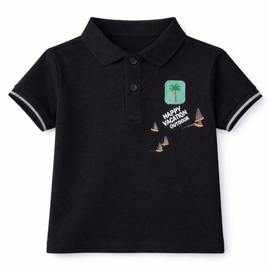 Happy Vacation black Polo Tee