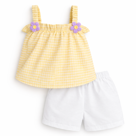 Yellow Gingham daisy Set