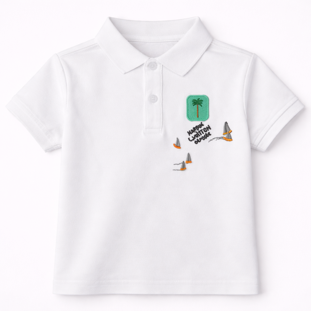Happy Vacation white Polo Tee