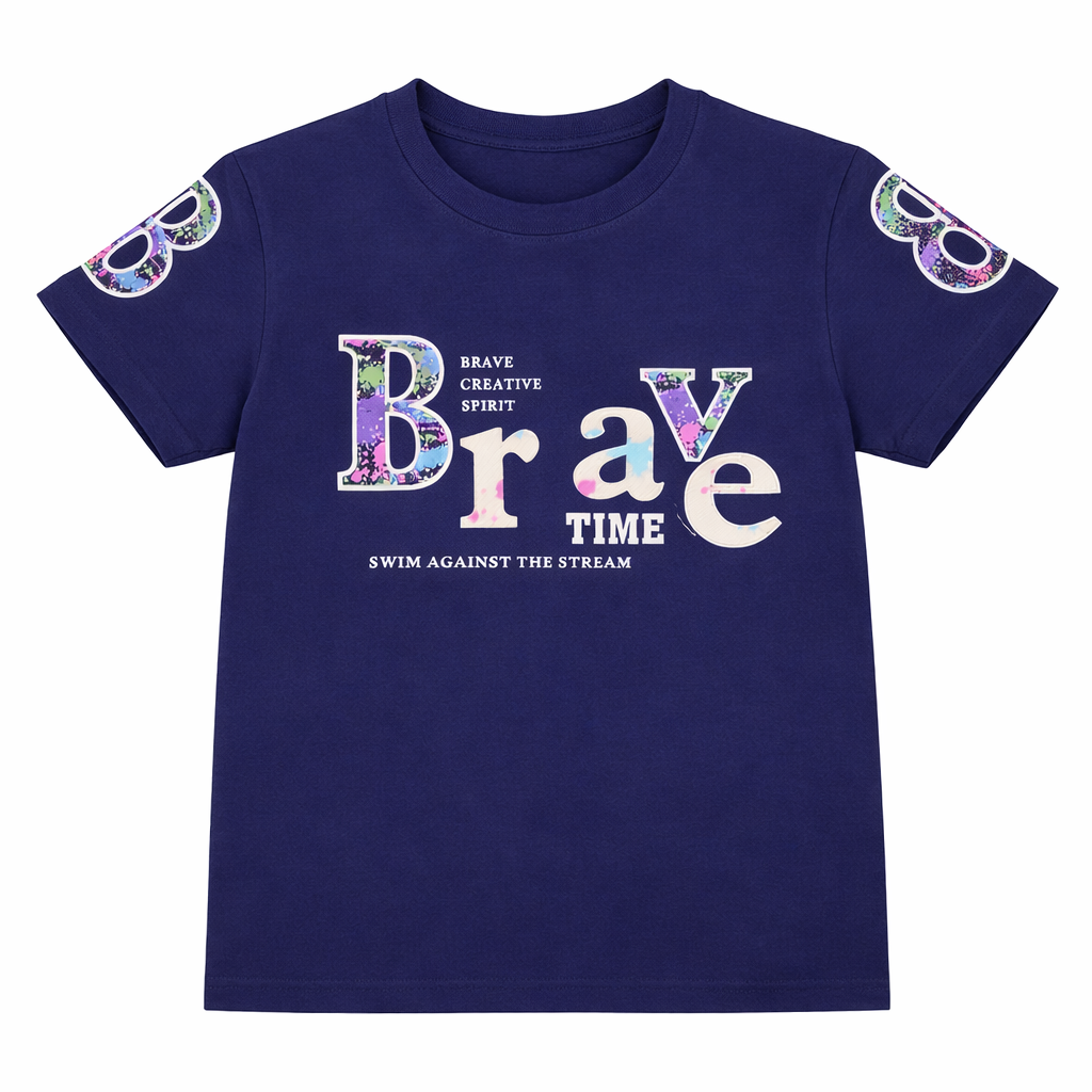 Navy Blue “Brave Time” Graphic T-Shirt