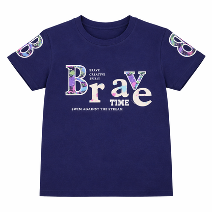 Navy Blue “Brave Time” Graphic T-Shirt