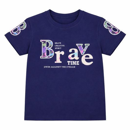 Navy Blue “Brave Time” Graphic T-Shirt