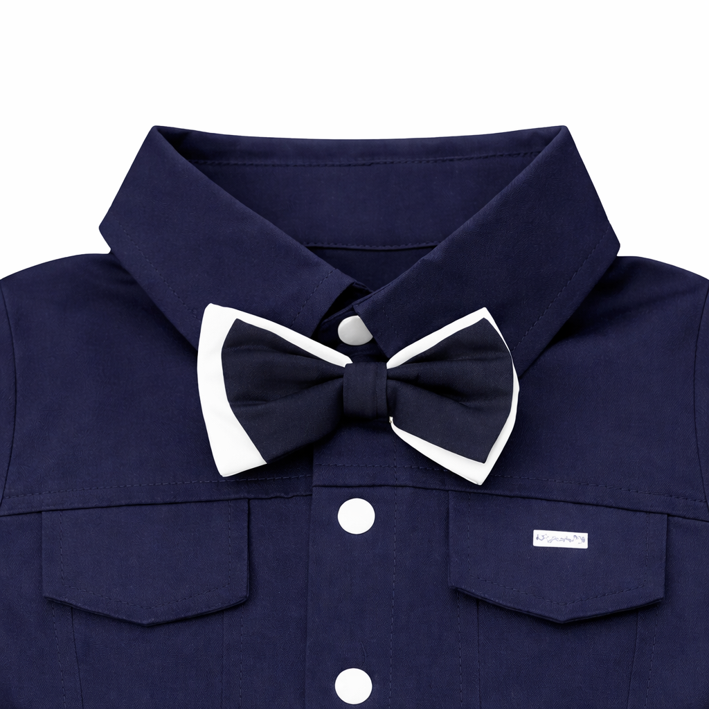 Navy Blue Bow Utility Romper