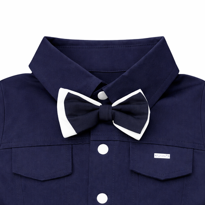 Navy Blue Bow Utility Romper