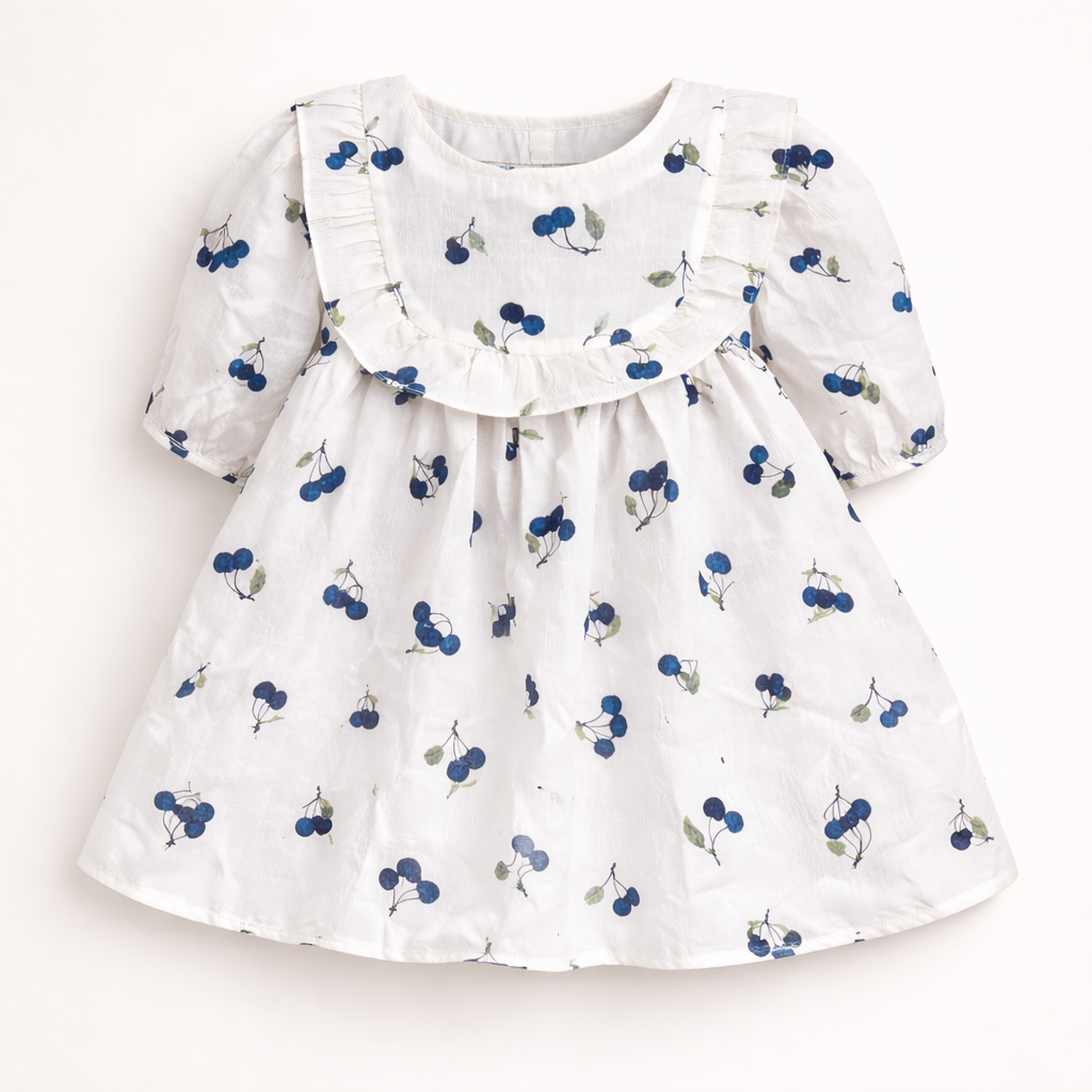 Blue Cherry Print Ruffle top