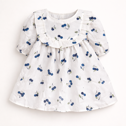 Blue Cherry Print Ruffle top